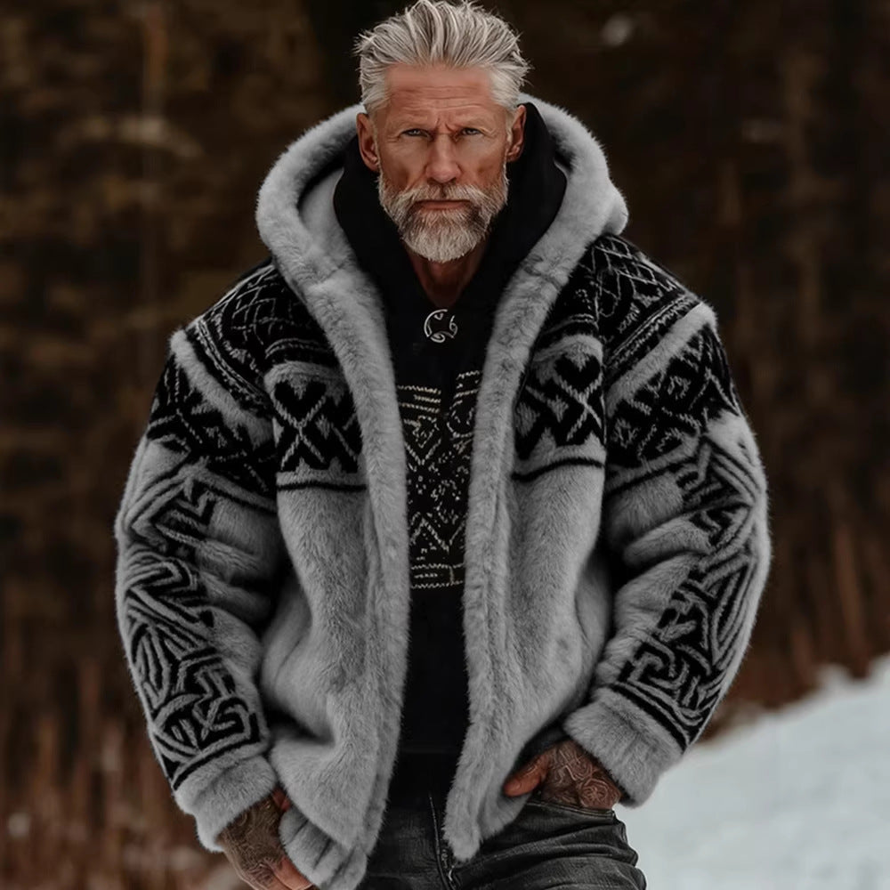 Stylish Winter Warmth Flannel 3D-Printed Hooded Zip-Up Cardigan