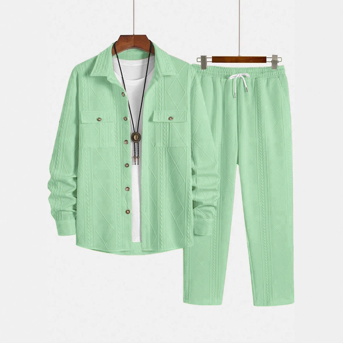 Men's Solid-Colored Casual Simple Loose Set With Lapel