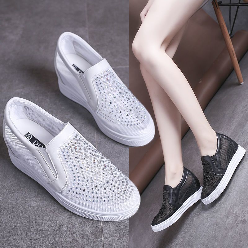 Womens Breathable Mesh Hidden-heel White Sneakers