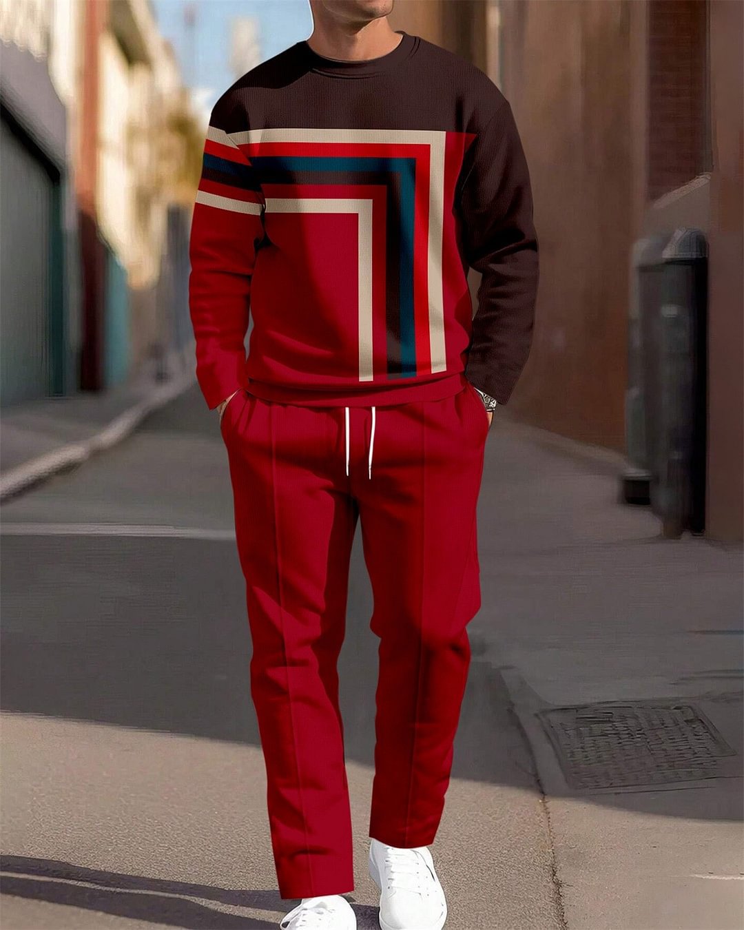 Fashion Men's Casual Sporty Round Neck Sweatshirt And Pants Two-piece Set