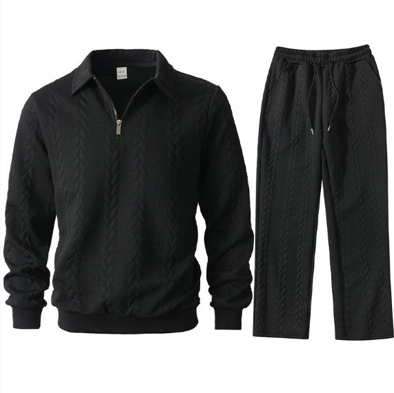 Men's Jacquard Casual Top Hoodie Cardigan Set