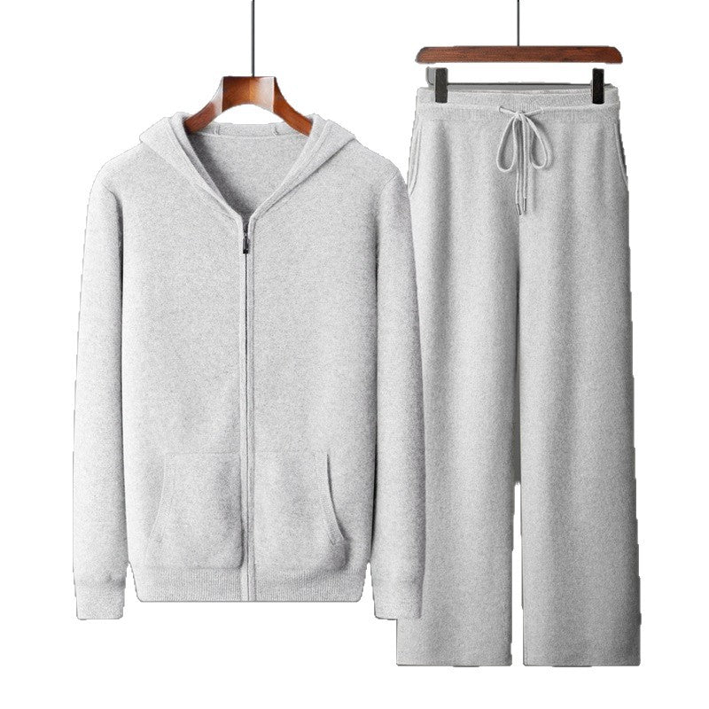 Thickened Casual Hooded Zip-up Cardigan Set