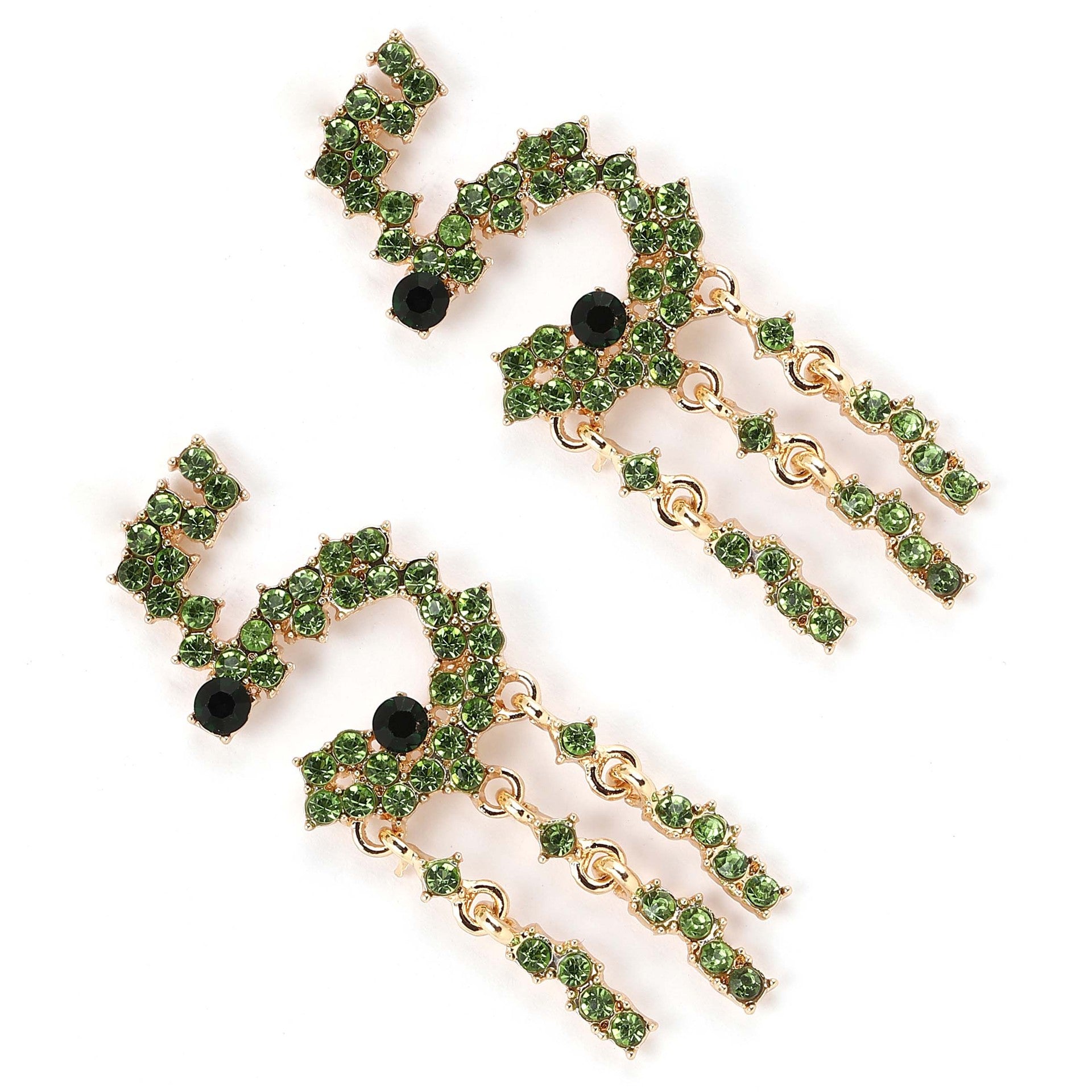 Alloy Stud Earrings With Diamond-encrusted Numerals And Tassel Detailing