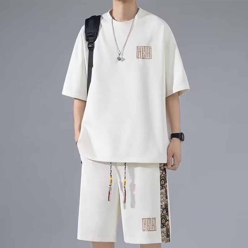 Waffle Embroidery Summer Loose All-match Short Sleeve Two-piece Set