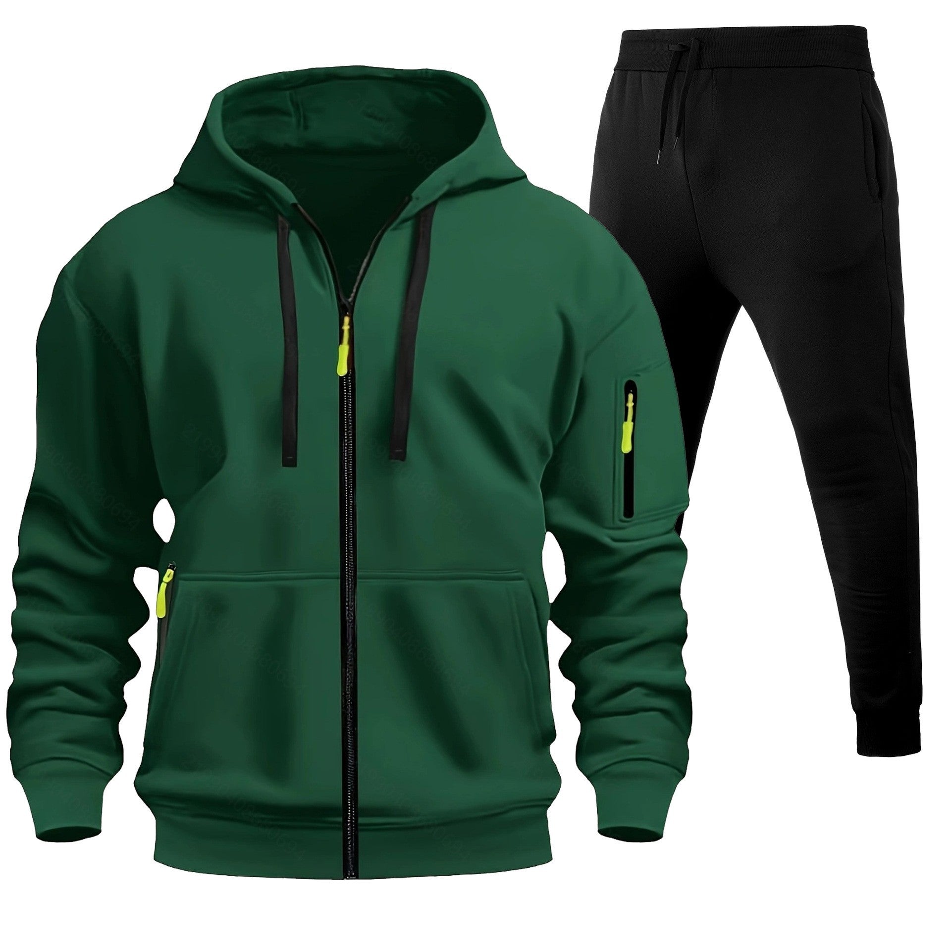 Men's Sports Hoodie Zip-up Multi-pocket Casual Hoodie Set