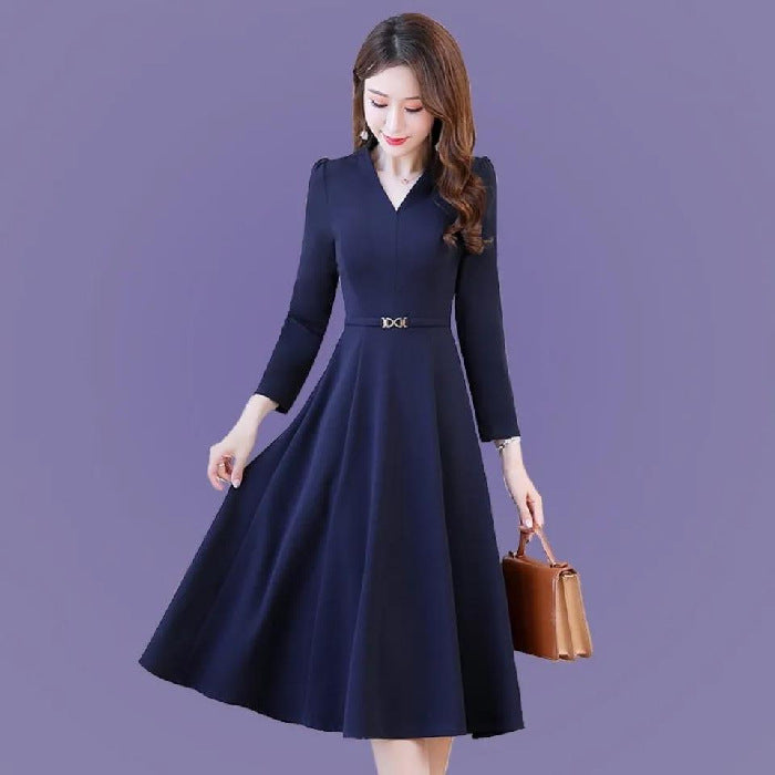 Autumn Longsleeve Kneelength Vneck Maxi Dress