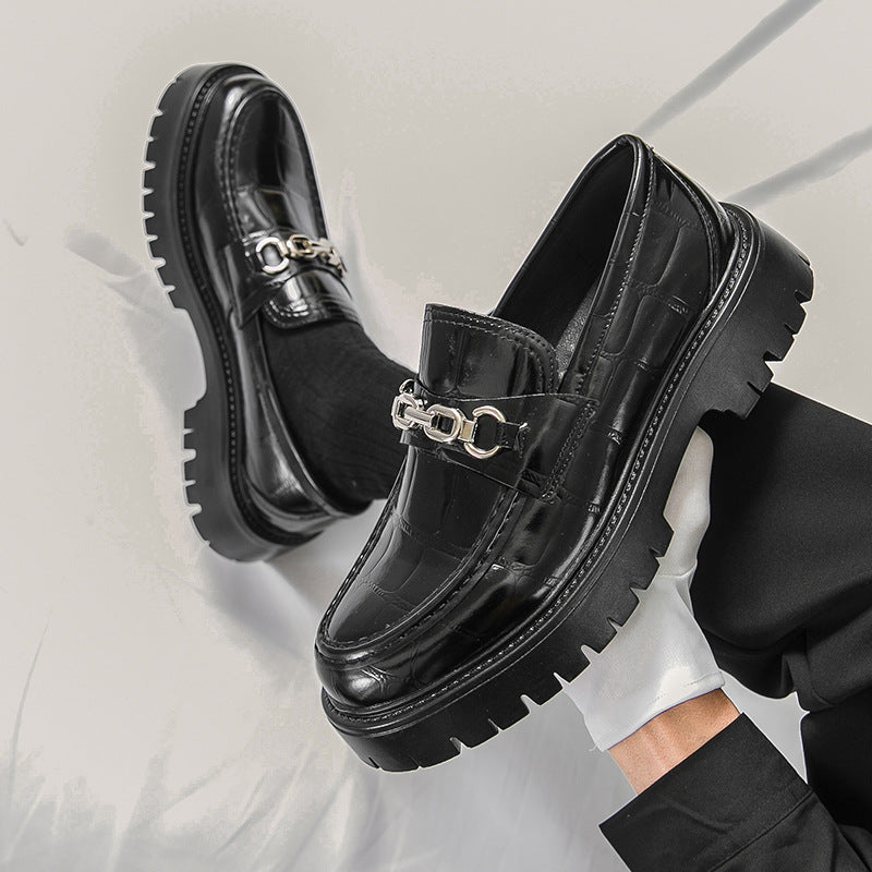 Autumn Men's Fashion Platform Increased Plus Size Crocodile Pattern Loafers