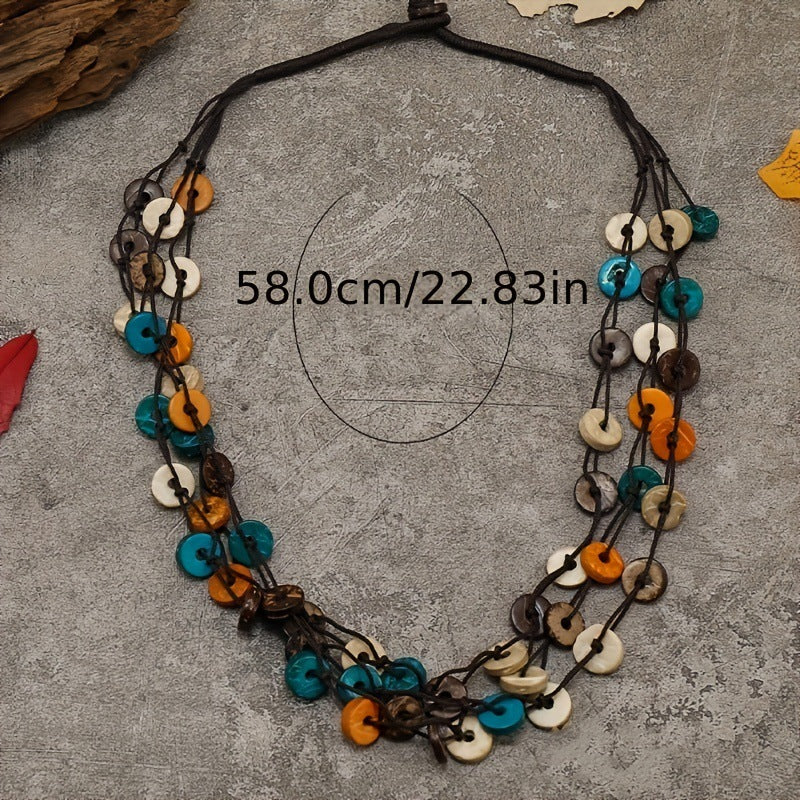 Vintage Womens Multi-layered Colorful Coconut-shell Hand-woven Necklace