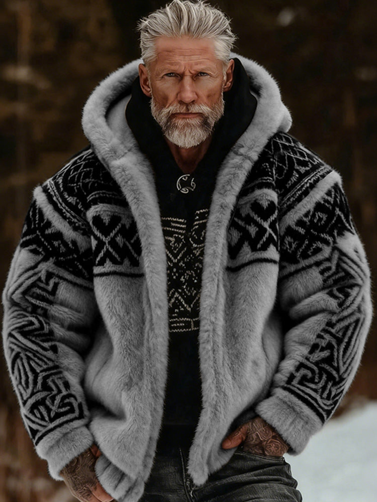 Stylish Winter Warmth Flannel 3D-Printed Hooded Zip-Up Cardigan