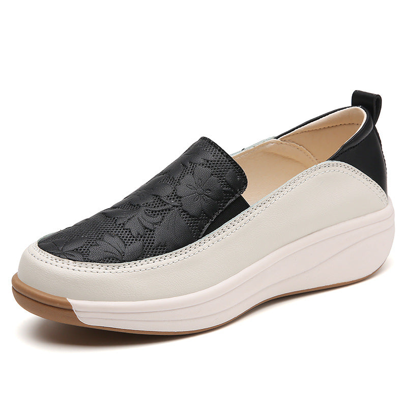 Womens Chunky-soled White Sneakers With A High Heelslip-on Style