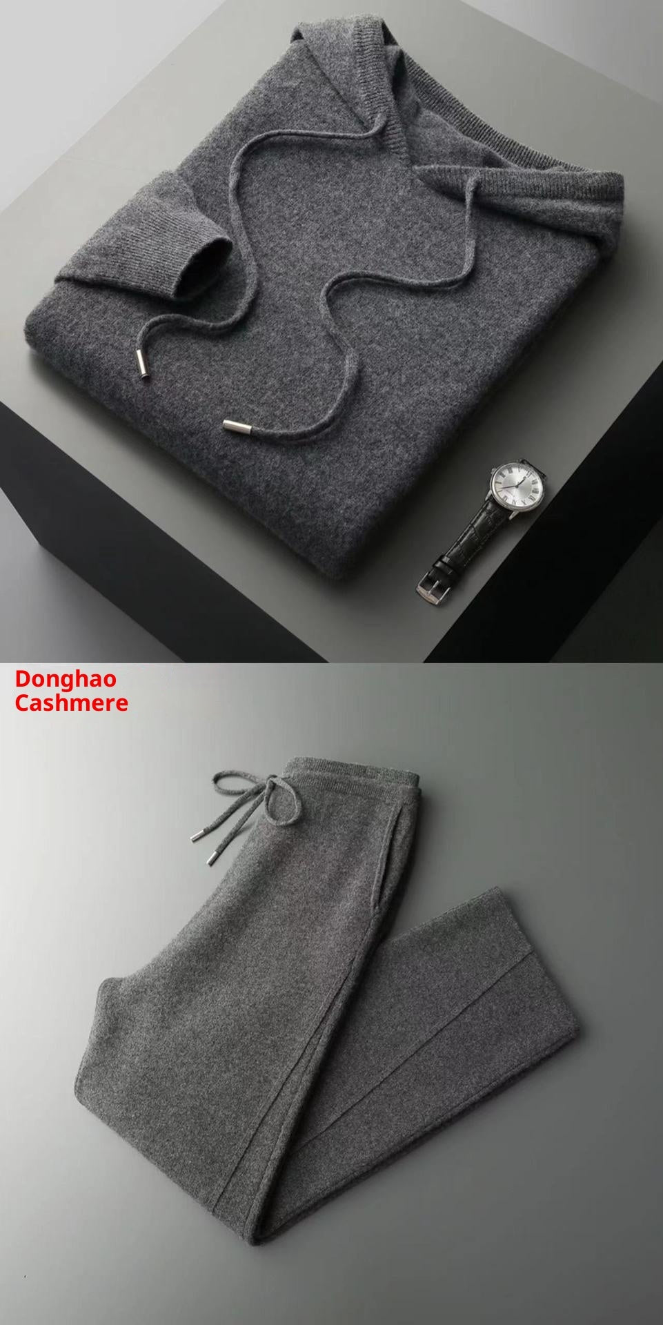 Seamless Hoodie Pure Wool Men's Knitted Pants With Drawstring Two-piece Set