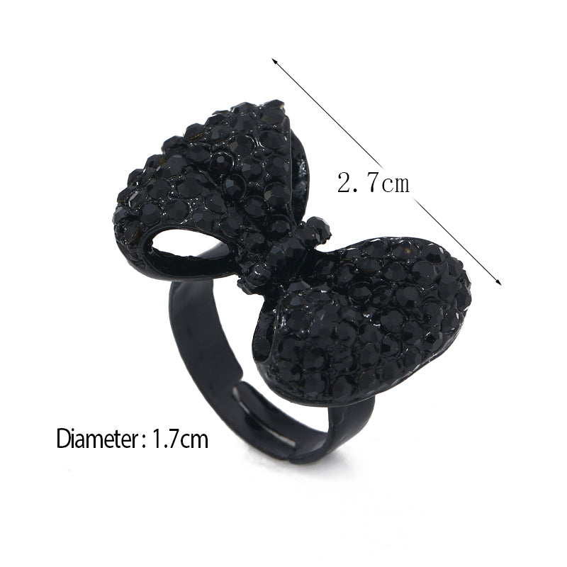 A Stylish And Personalized Ring For Women - A Creative, Elegant And Retro Black Bow Ring Adorned With Rhinestones, Adjustable, Perfect For Daily Wear, Versatile Styling And Gifting.