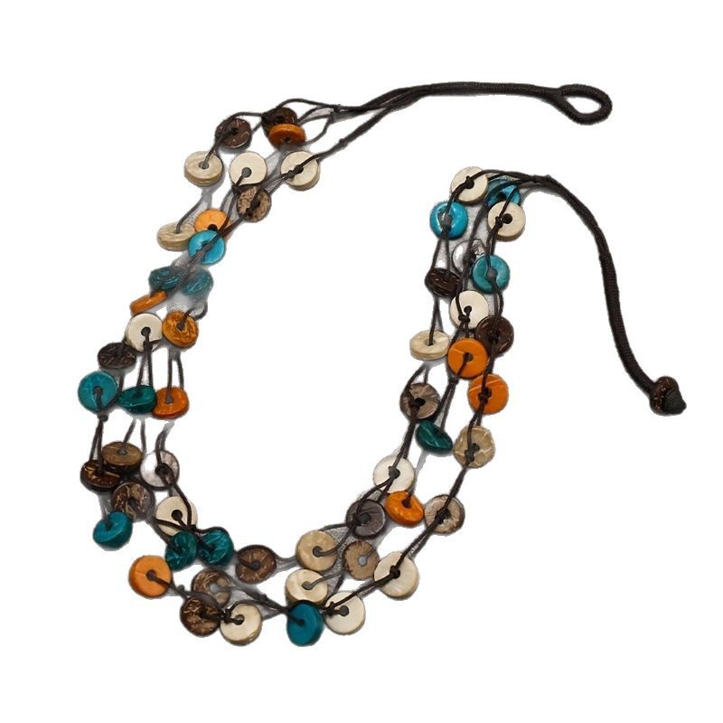 Vintage Womens Multi-layered Colorful Coconut-shell Hand-woven Necklace