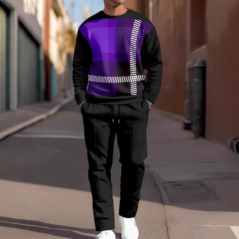 Fashion Men's Casual Sporty Round Neck Sweatshirt And Pants Two-piece Set