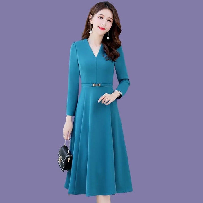 Autumn Longsleeve Kneelength Vneck Maxi Dress