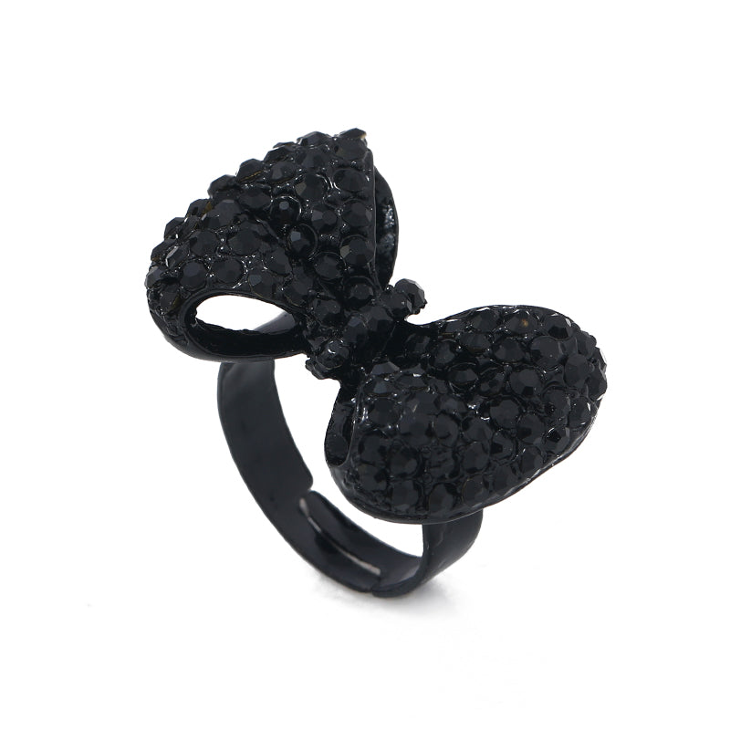 A Stylish And Personalized Ring For Women - A Creative, Elegant And Retro Black Bow Ring Adorned With Rhinestones, Adjustable, Perfect For Daily Wear, Versatile Styling And Gifting.