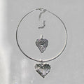 Silver Needle Vintage Silver Titanium Steel Heart Necklace Choker