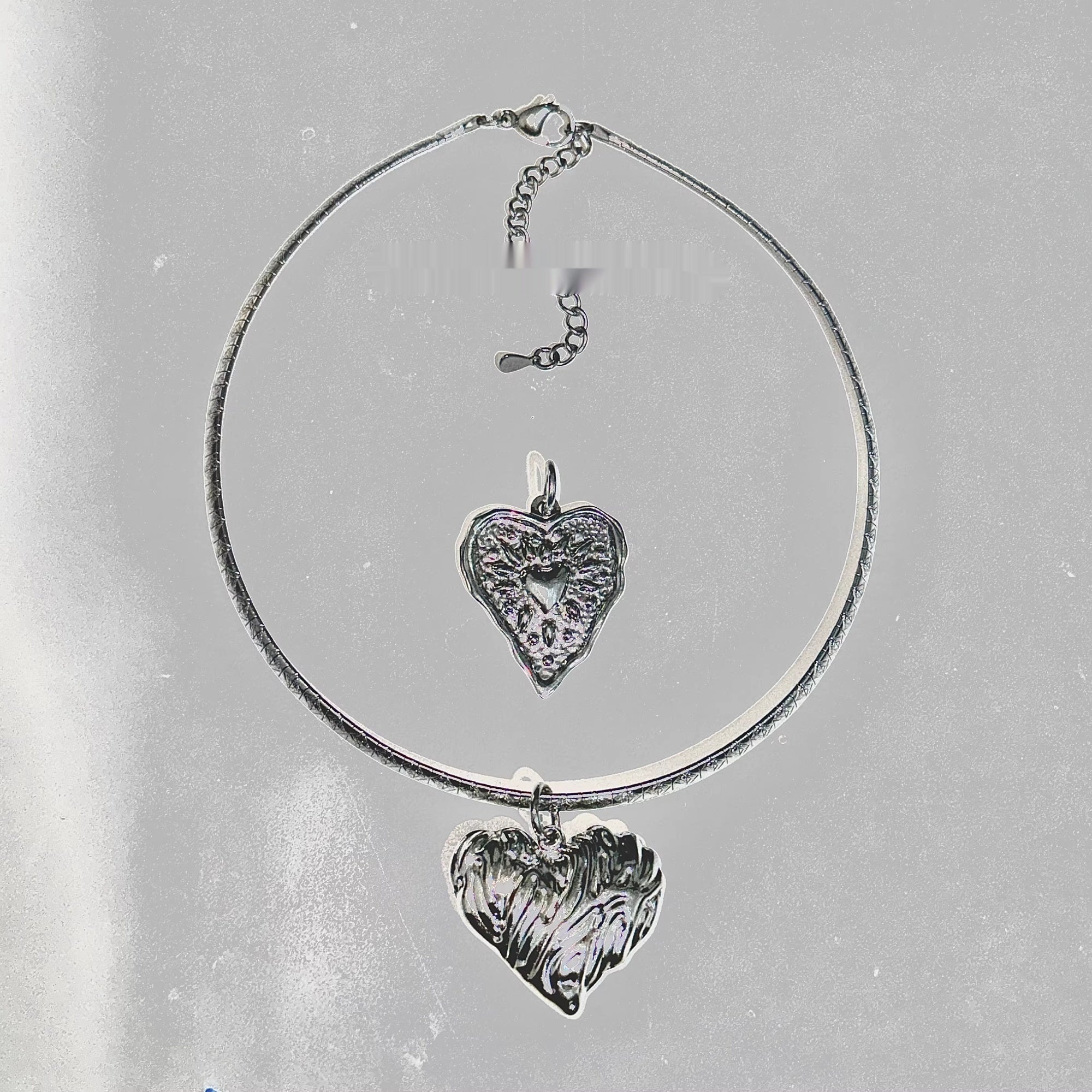 Silver Needle Vintage Silver Titanium Steel Heart Necklace Choker
