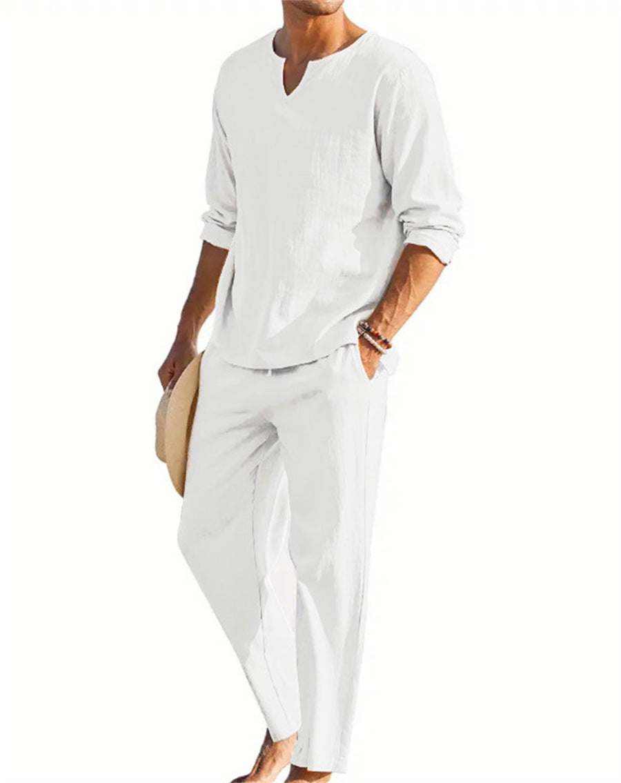 Men's Casual Solid Color Drawstring Waistband Pocket Suit
