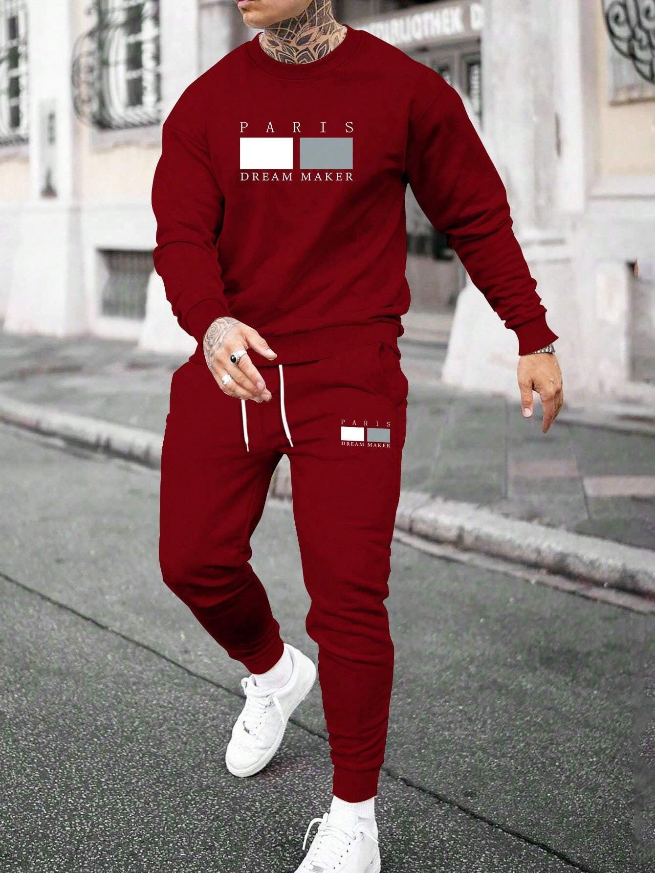 Round Neck Sweater Casual Sports Suit European Size Men's Clothing