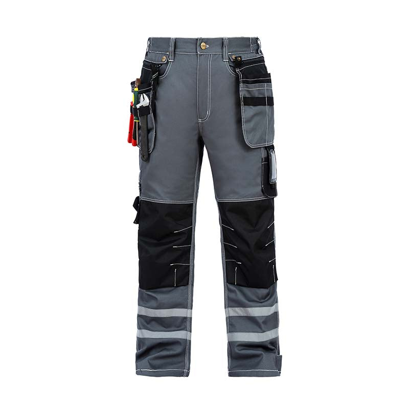 100% Cotton Cargo Work Pants with Knee Pad Pockets & Reflective Stripes – B114-4