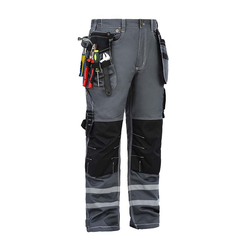 100% Cotton Cargo Work Pants with Knee Pad Pockets & Reflective Stripes – B114-5