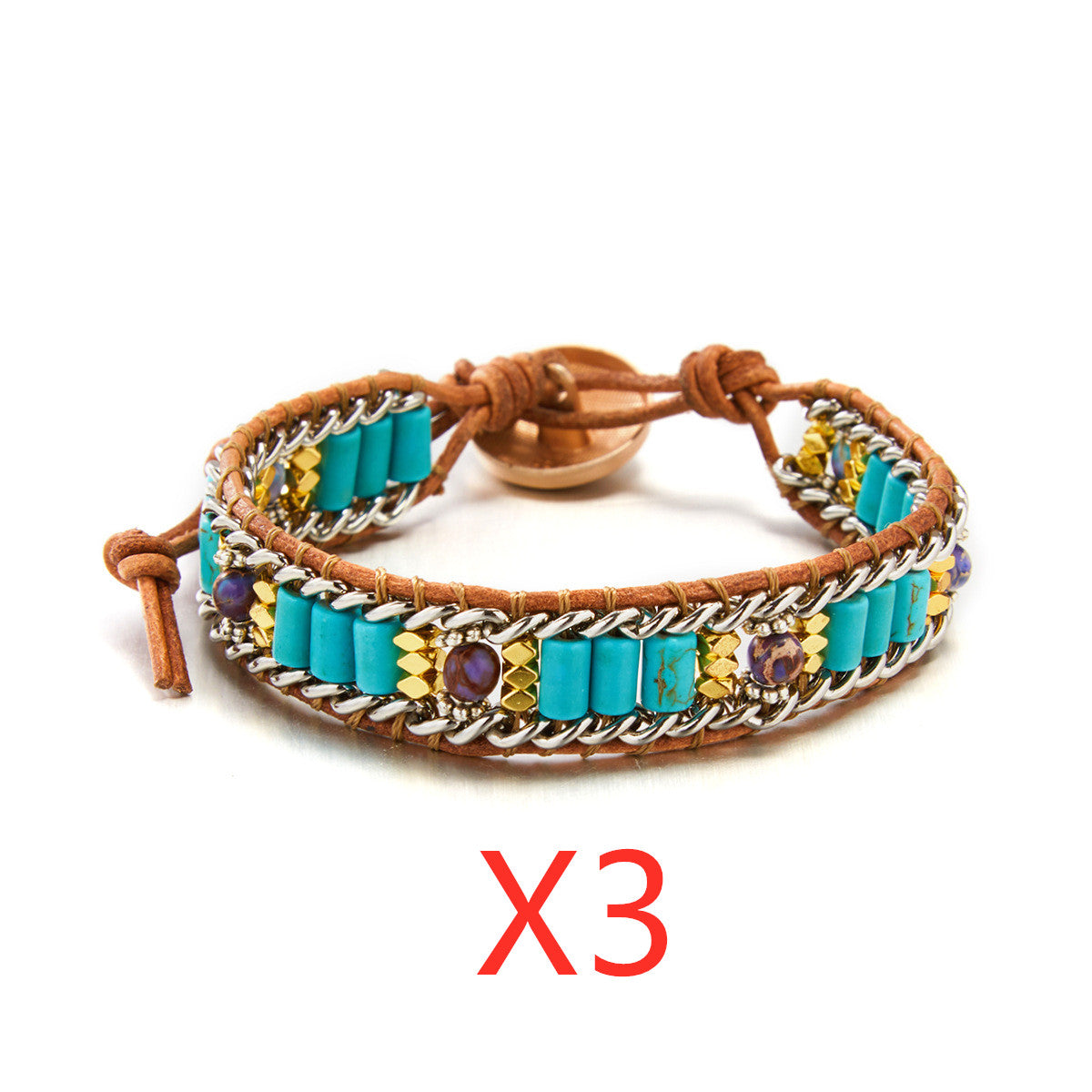 Hand-woven Single-layer Leather Colored Imperial Stone Bracelet