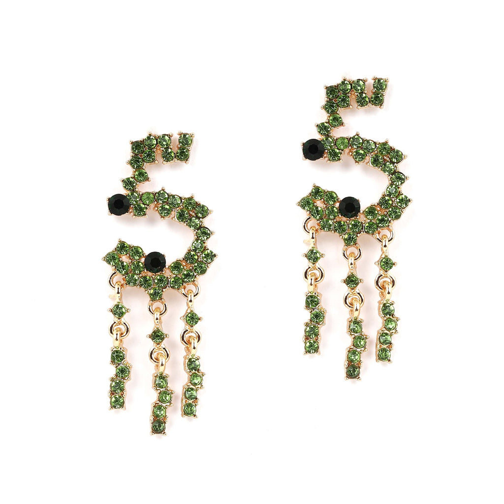 Alloy Stud Earrings With Diamond-encrusted Numerals And Tassel Detailing