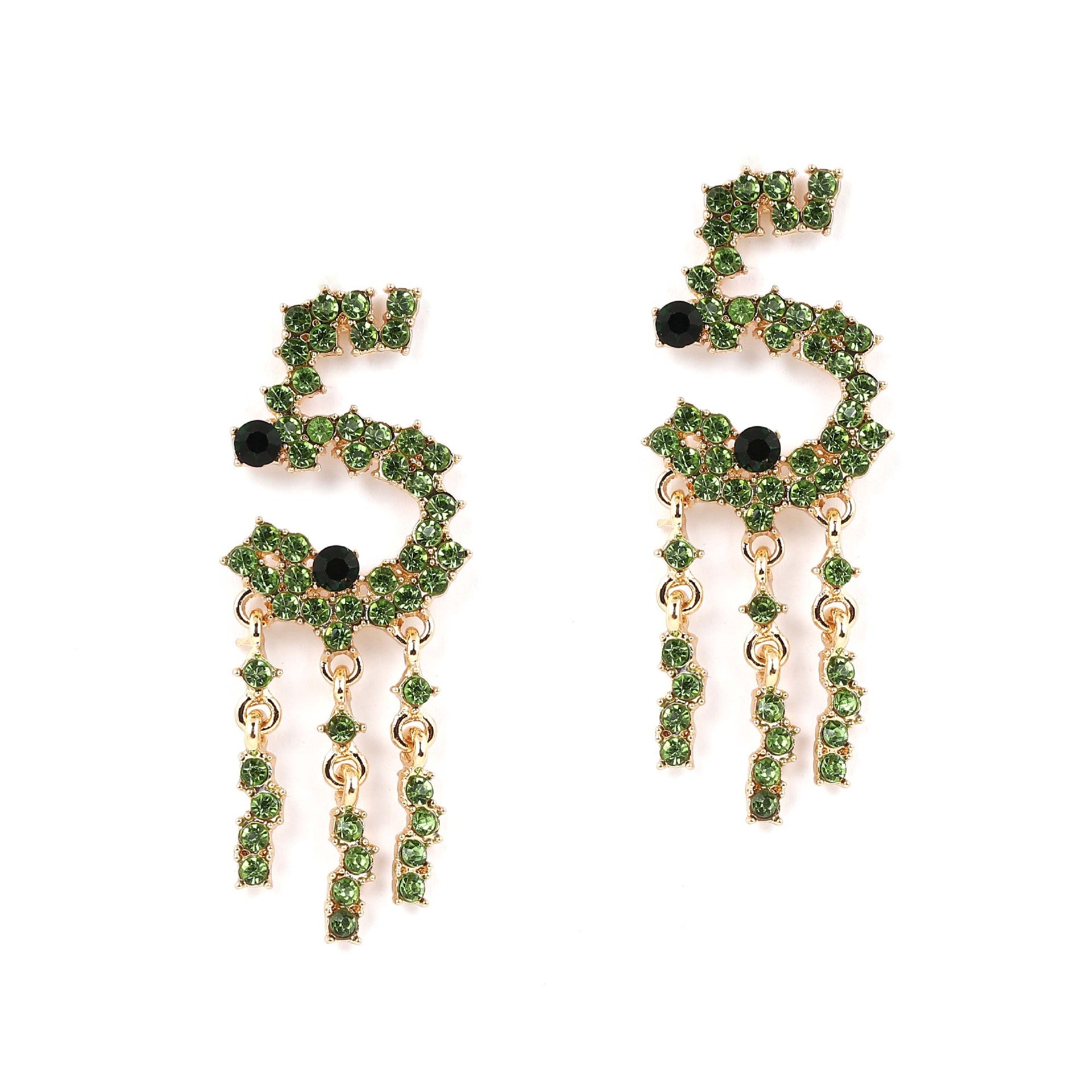 Alloy Stud Earrings With Diamond-encrusted Numerals And Tassel Detailing