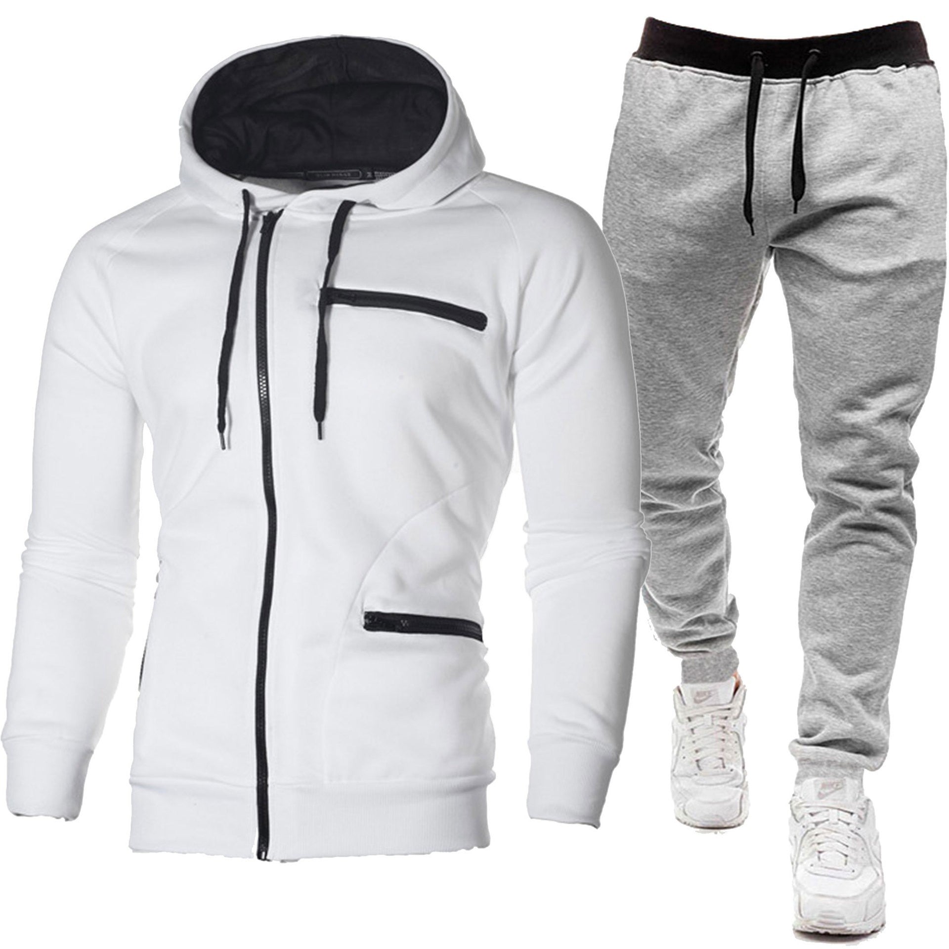Men's Solid Color Sports Casual Jacquard Sweatshirt Fleece Hooded Cardigan Men's Suit