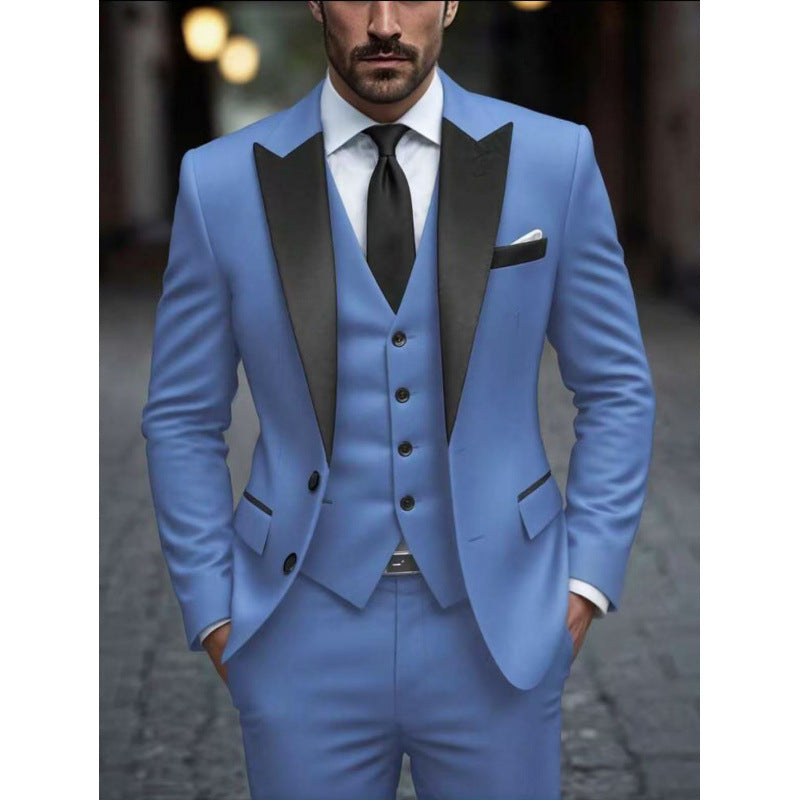 Men's Slim-fit Suit Jacket Three-piece Set