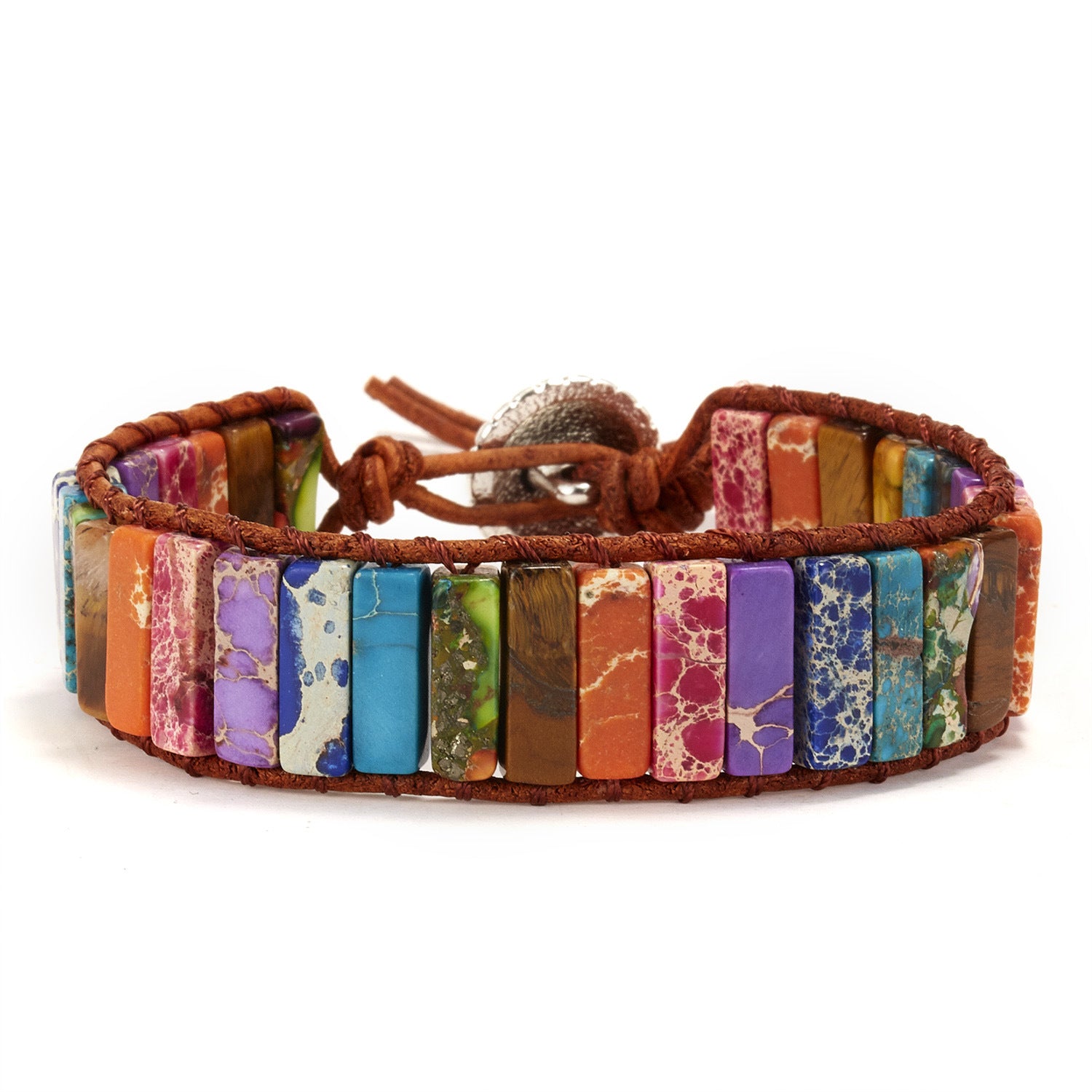 Hand-woven Single-layer Leather Colored Imperial Stone Bracelet