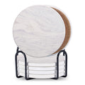 Set Of 6 Beverage Coasters With Stand Round 4in Ceramic Coaster With Metal Stand Absorbent Marble Stone Coaster With Cork Base