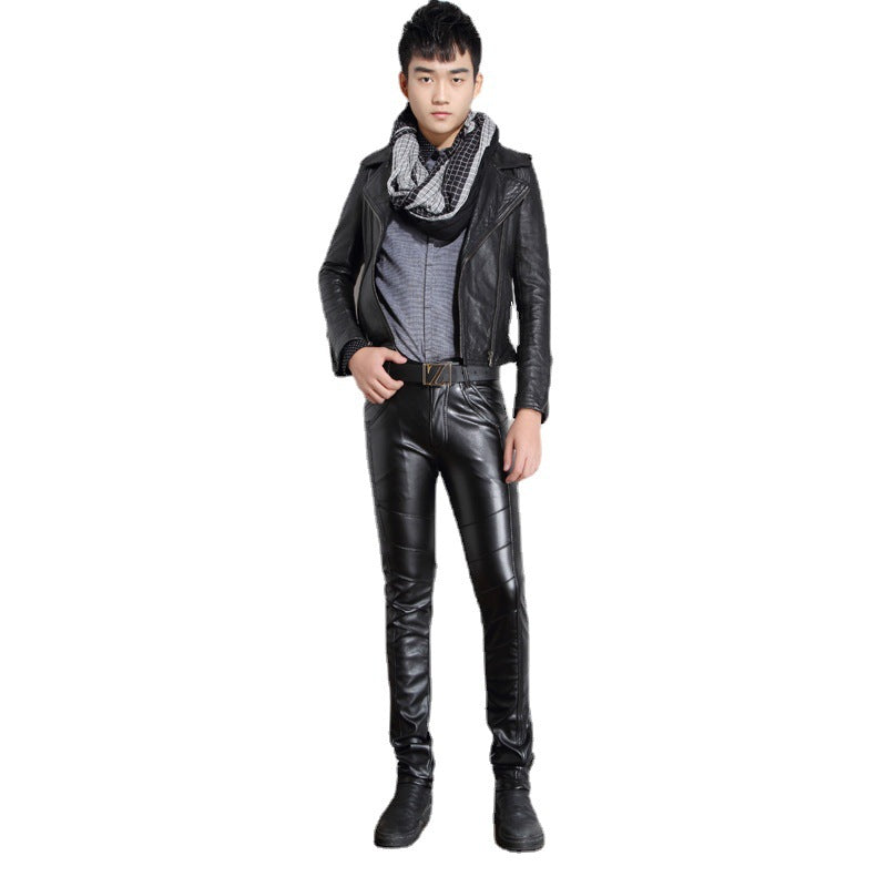 Mens Leather Pants For FallWinter Korean-Style Slim-Fit Stacked Pants Mens Leather Trousers For Casual Wear