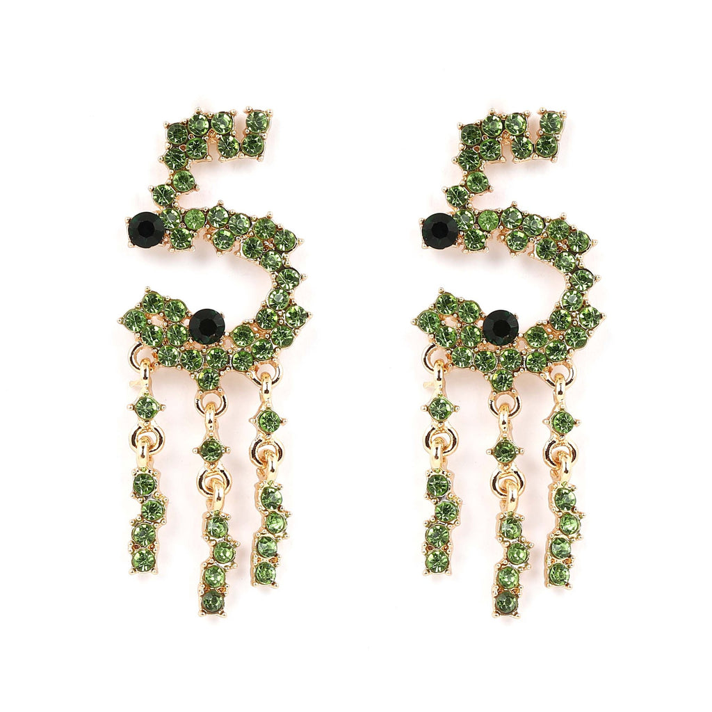 Alloy Stud Earrings With Diamond-encrusted Numerals And Tassel Detailing
