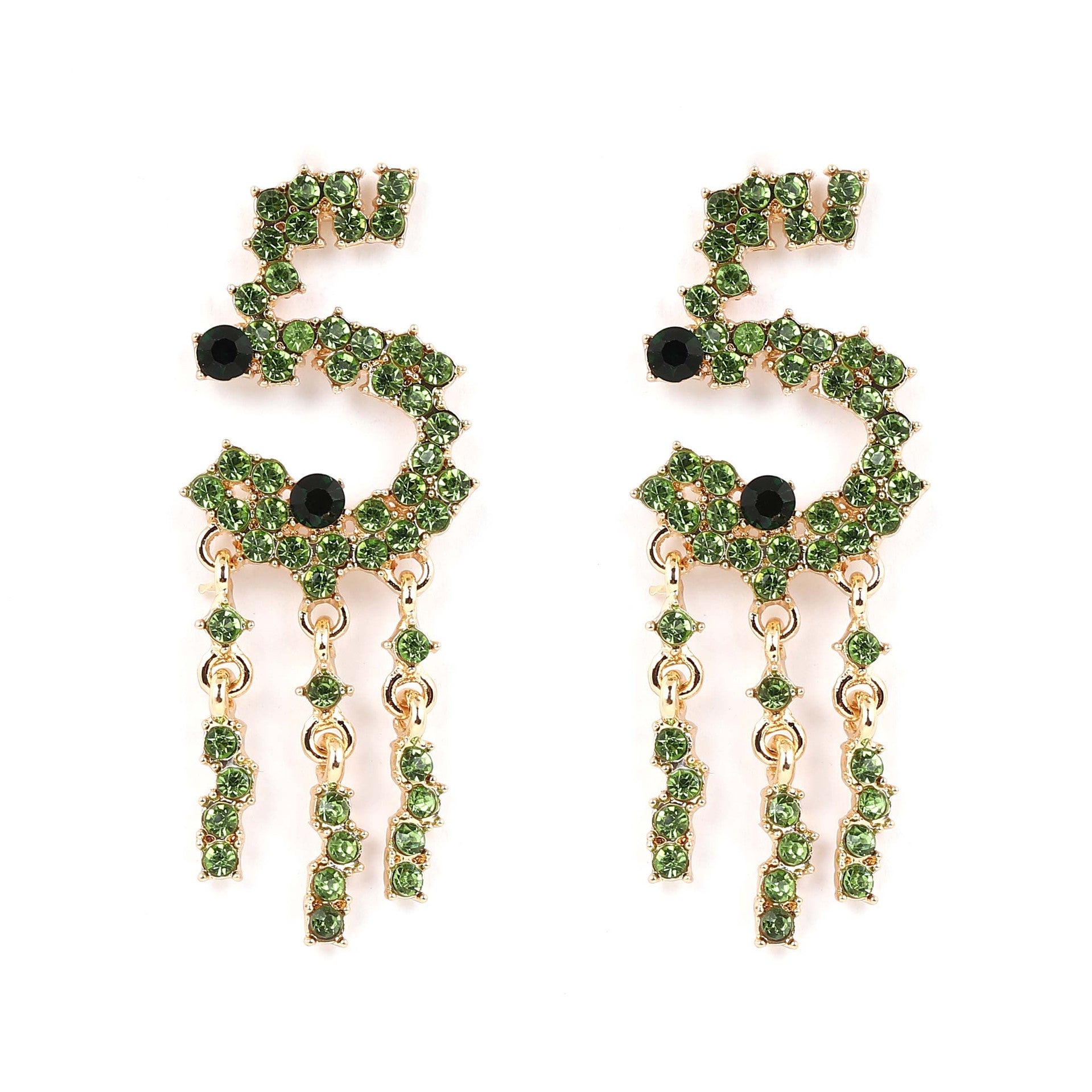 Alloy Stud Earrings With Diamond-encrusted Numerals And Tassel Detailing