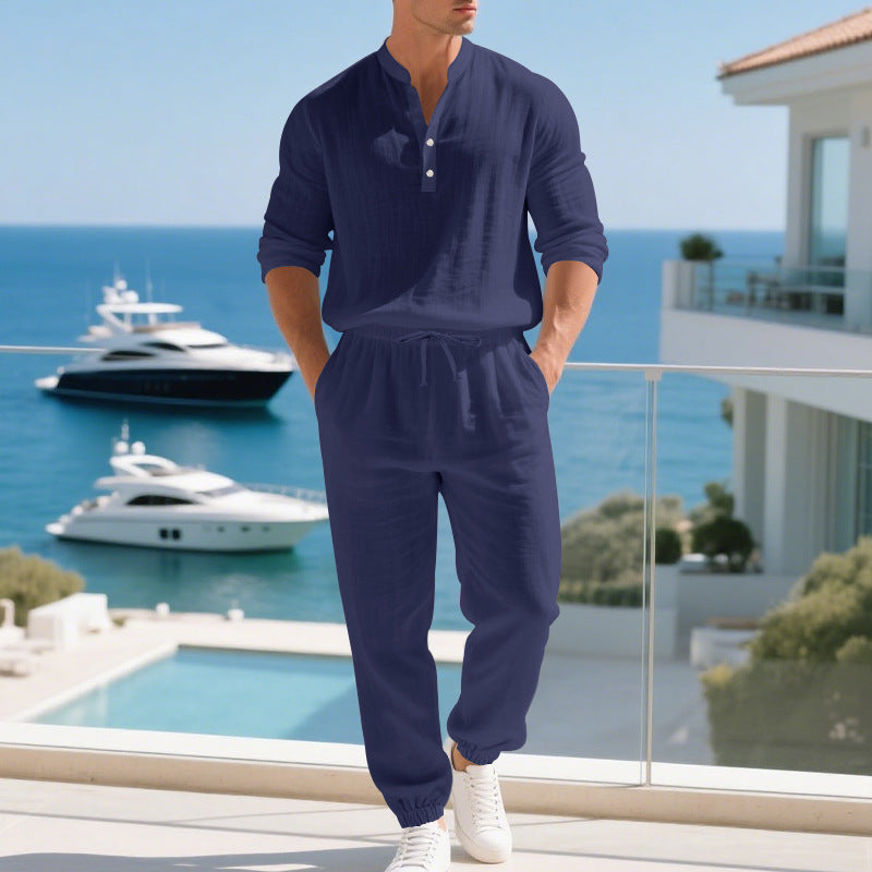 Men's Linen Long-sleeve Pants Set