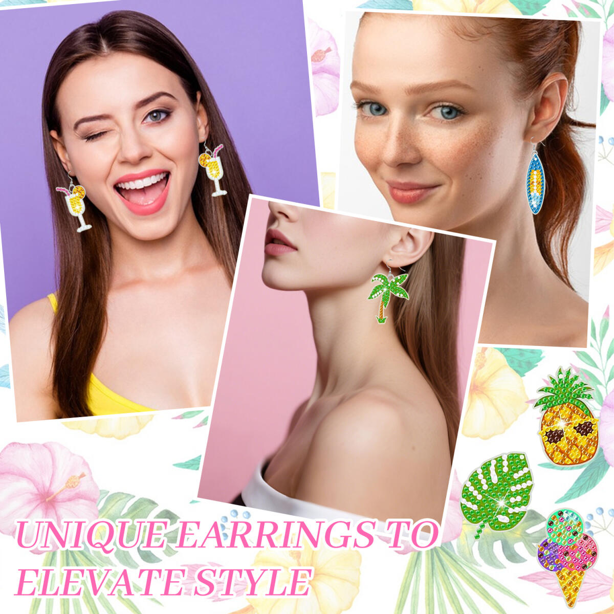 10 Pair Hawaii Theme Rhinestone Painting Earrings