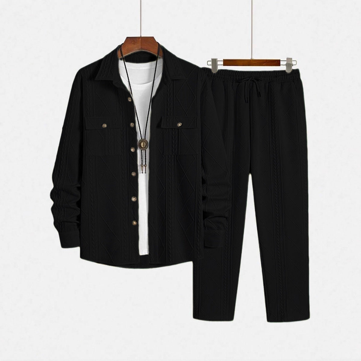 Men's Solid-Colored Casual Simple Loose Set With Lapel