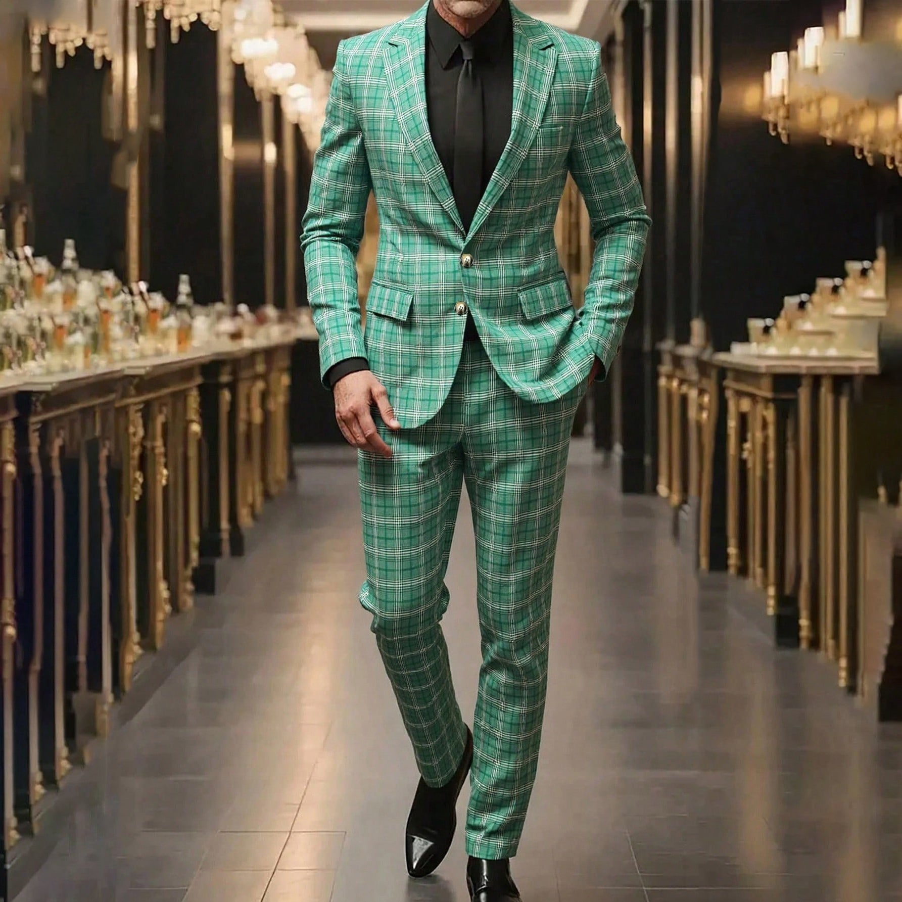 Mens Double-breasted Suit Jacket And Pants Set
