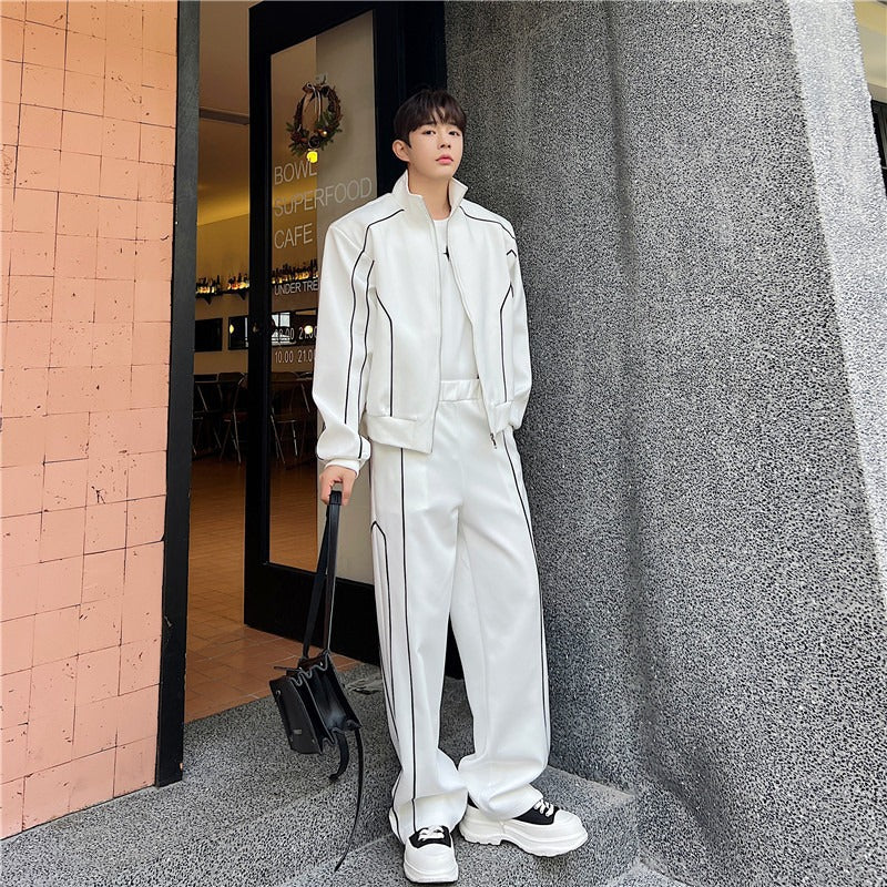 Sleek Edgy Casual Wide-leg Pants Sports Suit With Wide-leg Pants