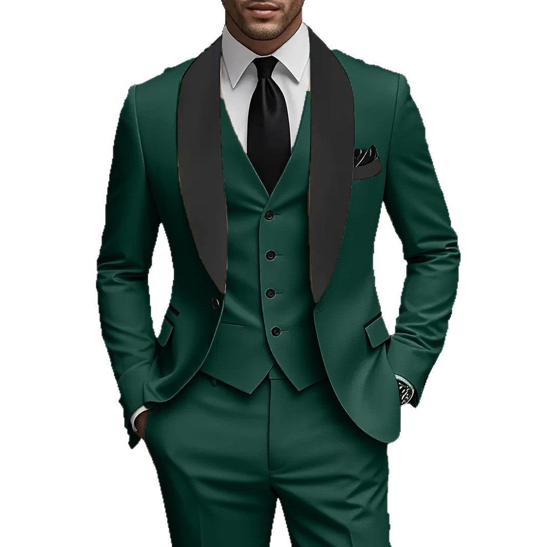 Mens Business-Casual Three-Piece Suit Korean-Style Slim Fit