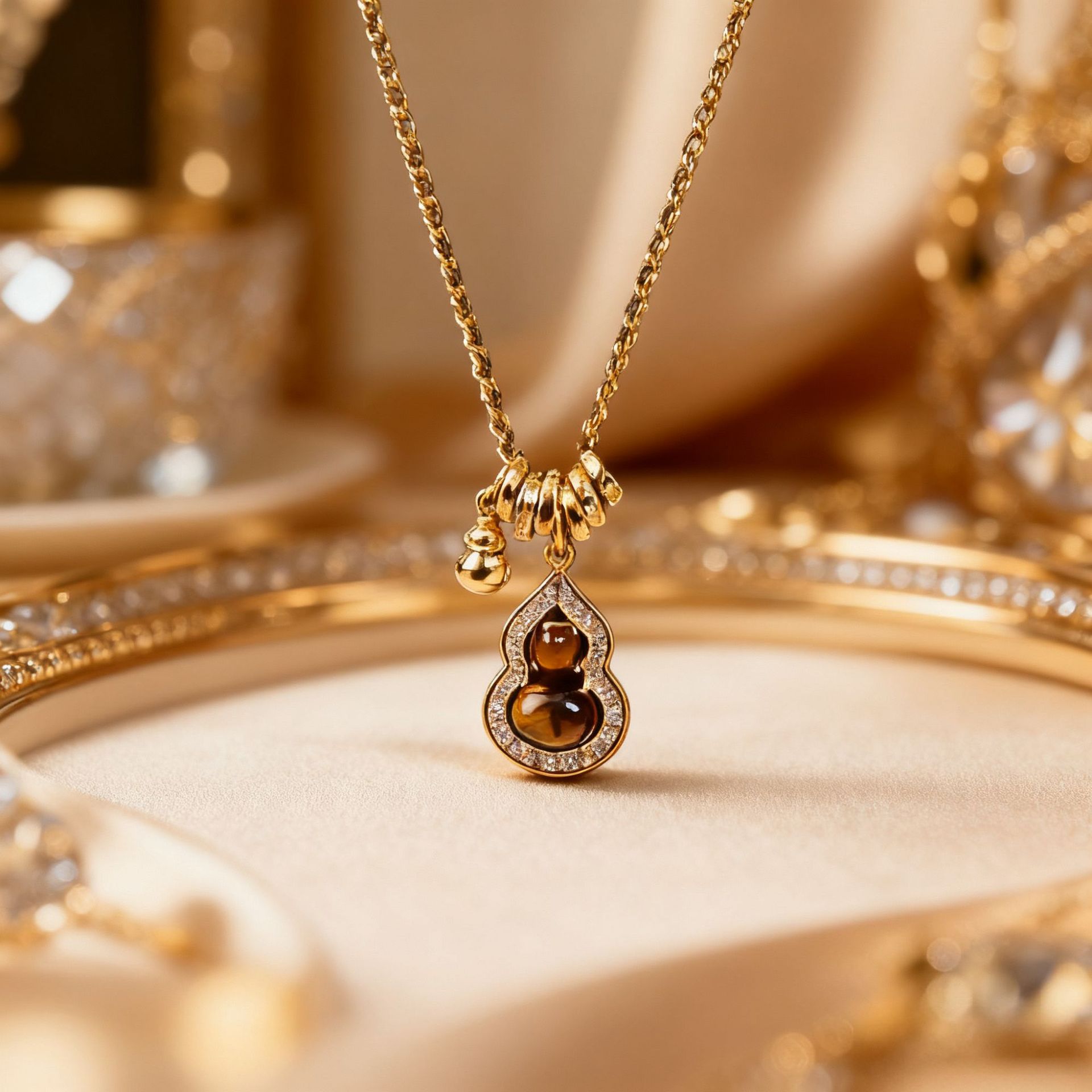 Natural Tiger Eye Stone Gourd Bead Necklace