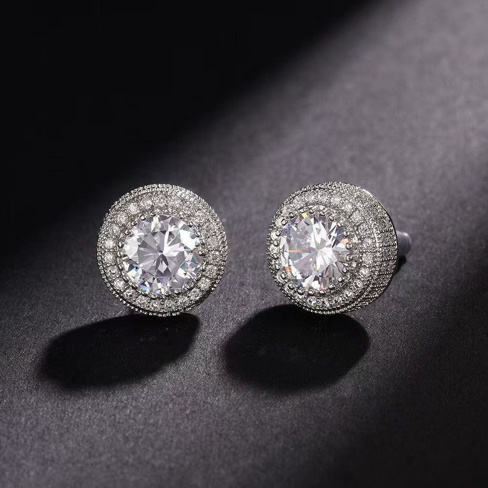 1 Pair Hip Hop Wedding  Zircon Stud Earrings,Sparkling,Unisex,Daily Accessories And Women's Jewelry