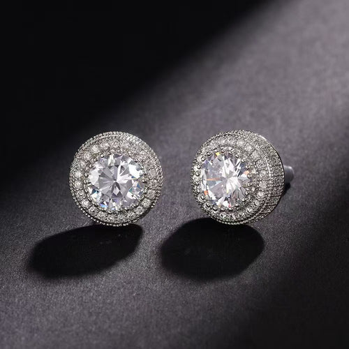 1 Pair Hip Hop Wedding  Zircon Stud Earrings,Sparkling,Unisex,Daily Accessories And Women's Jewelry