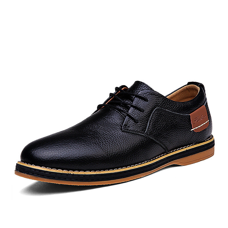 Low Cut Lace Up Casual Leather Shoes With Hand Stitched Detailing