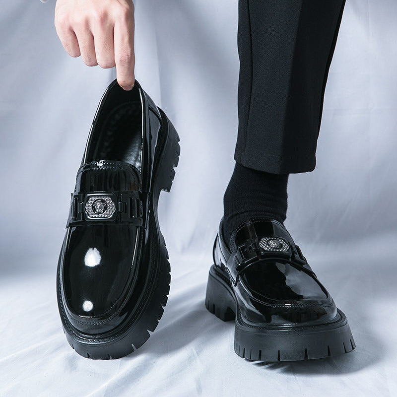 Summer Glossy Breathable Hidden Heel Platform Loafers Small Leather Shoes