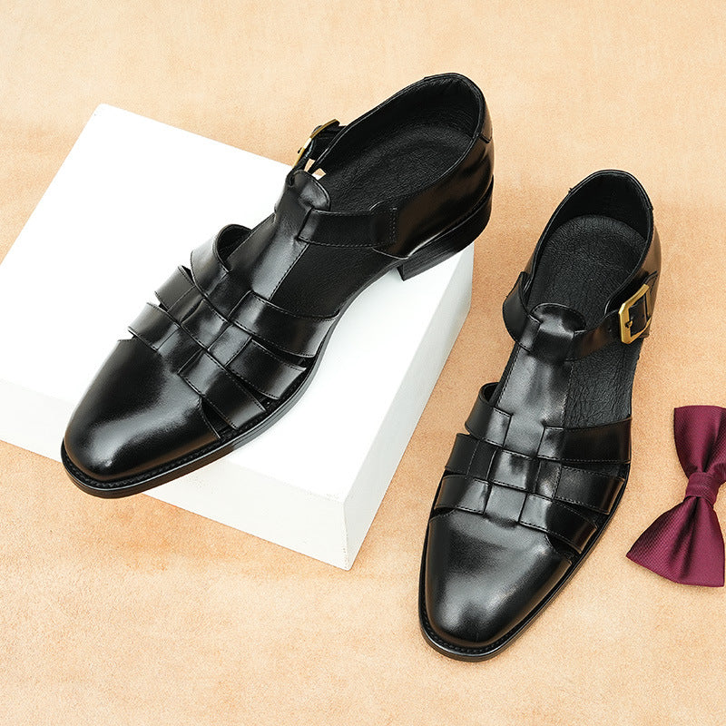 Genuine Leather Retro Fashion Business Summer Breathable Men's Shoes