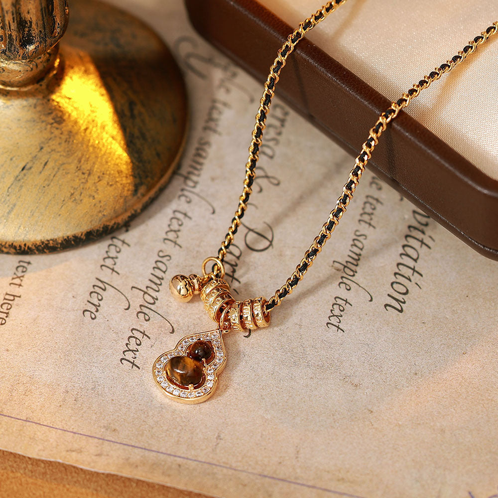 Natural Tiger Eye Stone Gourd Bead Necklace