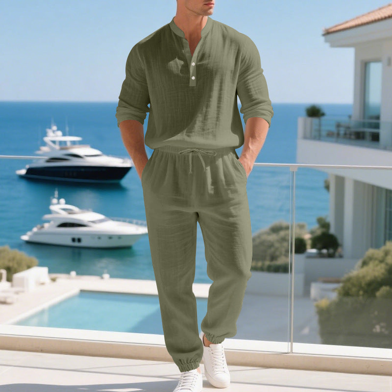 Men's Linen Long-sleeve Pants Set